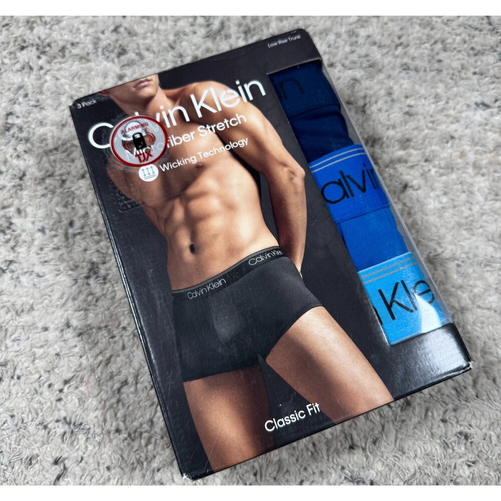 Calvin Klein Men's 2XL Microfiber Stretch Low Rise Trunks 3 Pack Blue Underwear